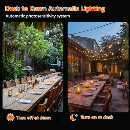 Kawaya Outdoor String Lights, LED Patio Light, Shatterproof Edison Globe Bulbs - IP65 Waterproof Dimmable Hanging Lights (Solar 31FT(15 Bulbs))