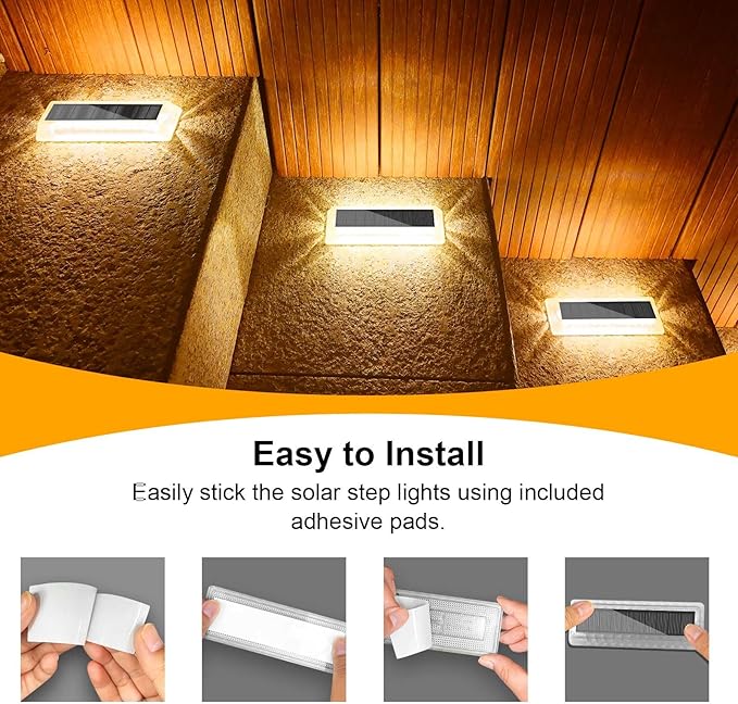 Lacasa Solar Deck Lights 8 Pack, Warm White Solar Light Outdoor Waterproof, Driveway Lights for Stairs, Pathway, Garden, Yard, Sidewalk, Ground