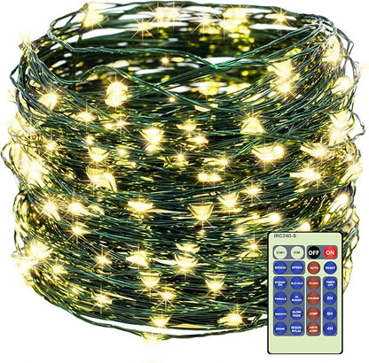 Decute 300LED 99FT Christmas Tree String Lights Green Wire Dimmable with Remote Control, UL Listed Plug in Fairy Starry Lights Decorative for Christmas Tree Party Wedding Indoor Outdoor Warm White