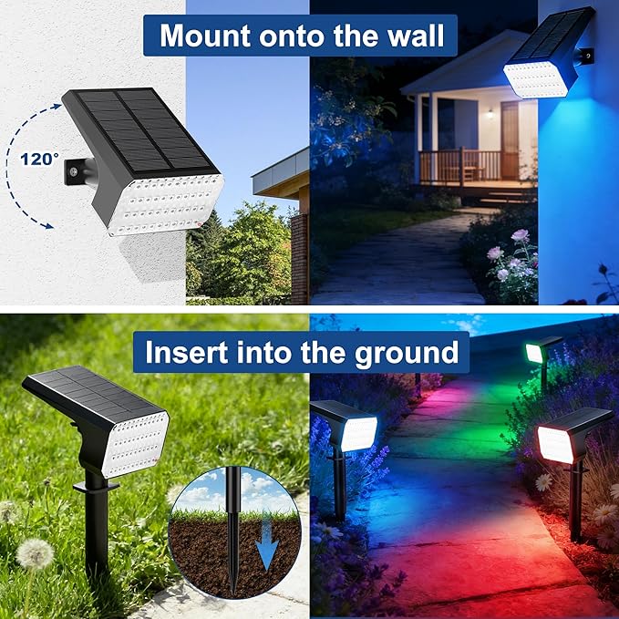 LANSOW Solar Spot Lights Outdoor Color Changing, 2 Pack/7 Modes Waterproof Solar Christmas Landscape Spotlights | Lumora