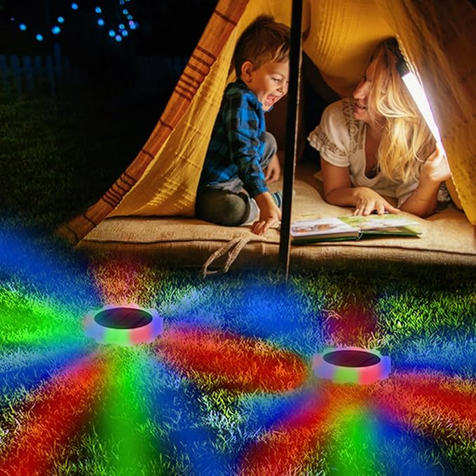 4 Pack Mini Solar Ground Lights Outdoor, LED Flat Solar Disc Lights IP65 Waterproof Anti-Rust, Solar Powered | Lumora