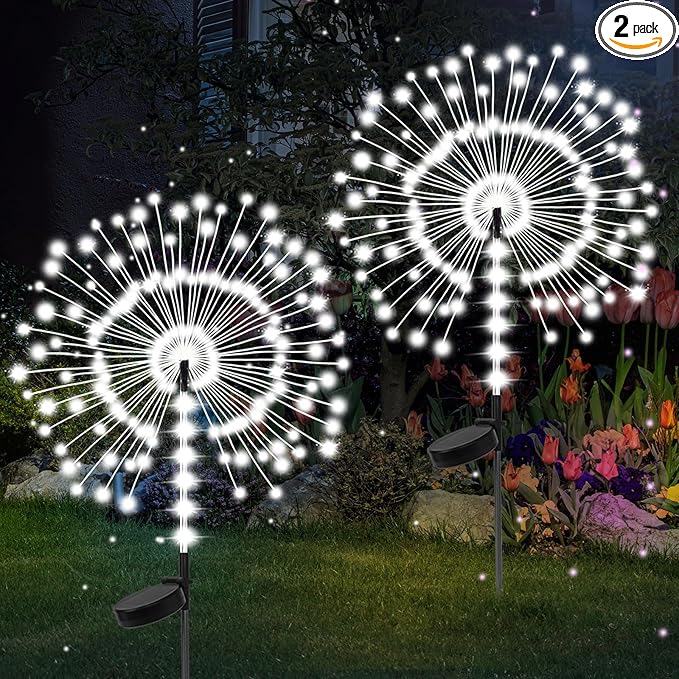 2 Pack 250LED Solar Garden Lights Outdoor, Dual Lighting Modes Firework Lights Solar Powered, Waterproof Twinkle Fairy Light Outside for Yard Patio Pathway Christmas Party Decorative(Cool White)