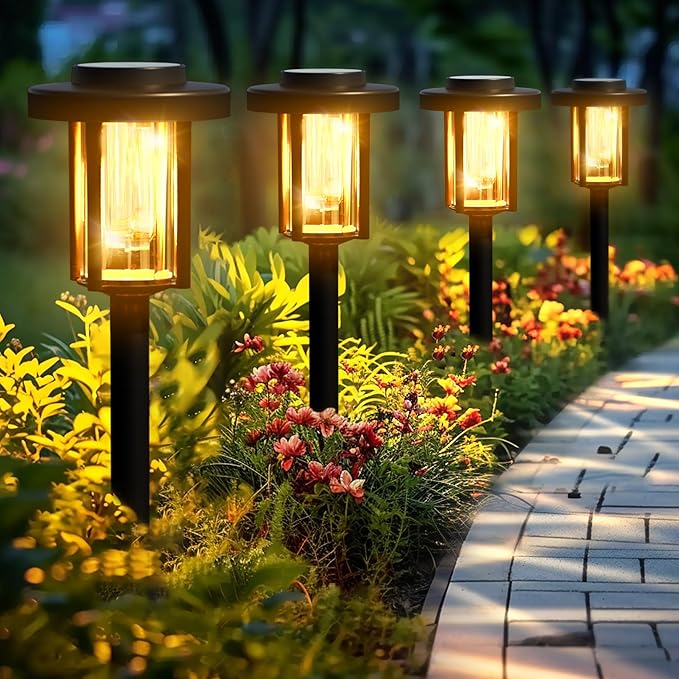 GIGALUMI Solar Outdoor Lights Waterproof, Pathway Light Solar Powered Landscape Lighting for Yard, Garden Decor for Outside Driveway Patio（6 Pack Warm White）