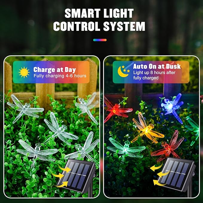 JMEXSUSS Solar String Lights Outdoor Waterproof, Solar Christmas Lights for Garden Patio Yard Tree Party Christmas Decorations, Dragonfly