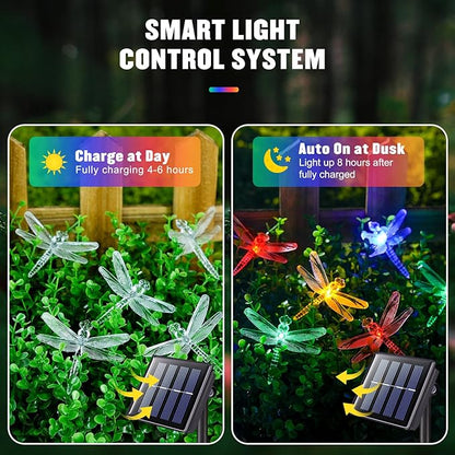 JMEXSUSS Solar String Lights Outdoor Waterproof, Solar Christmas Lights for Garden Patio Yard Tree Party Christmas Decorations, Dragonfly