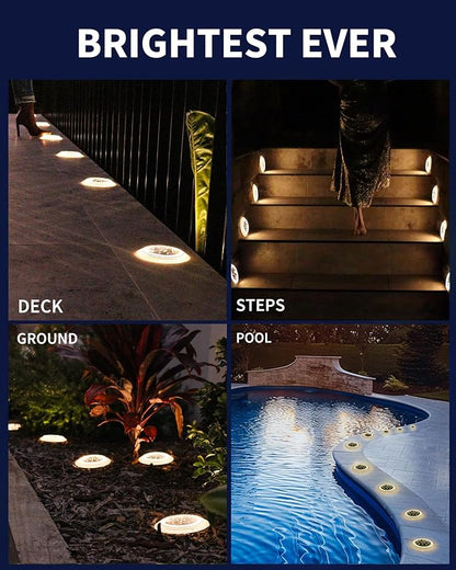 Solar Dock Lights, Crazy 48 LEDs Super Bright Disc Driveway Light, Outdoor Waterproof Flat Low Profile, Anti-Trip & Anti-Slip for Marine, Ground, Pool, Pier, Deck (Warm White, 2Pack)