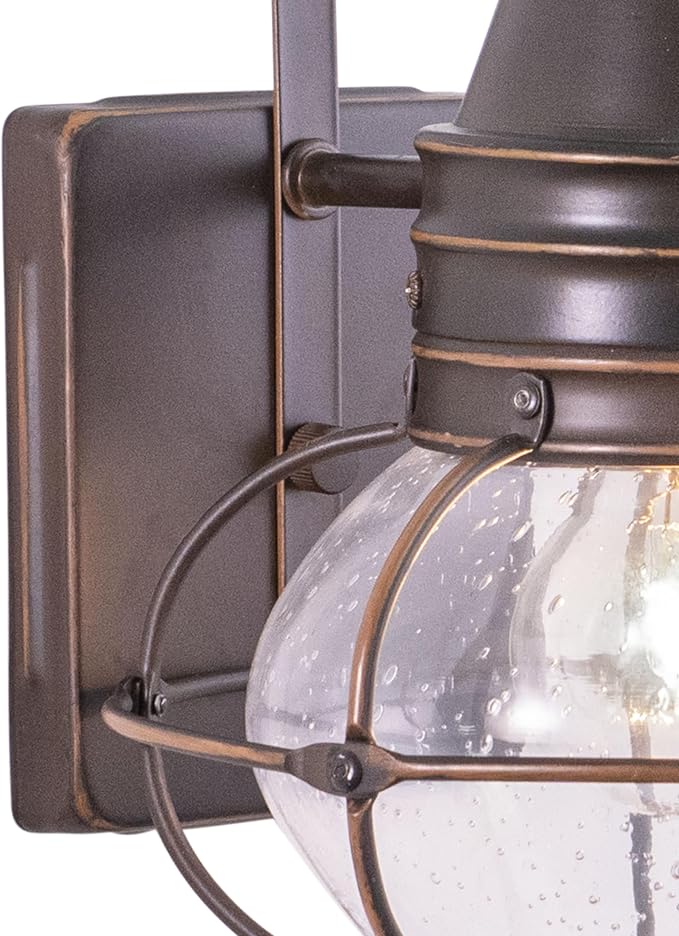 VAXCEL Chatham 13.5 in. H 1-Light Burnished Bronze Coastal Outdoor Wall Sconce Made of Durable Steel, Clear Seeded | Lumora