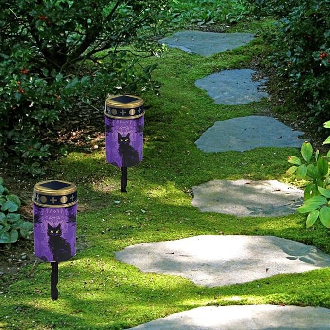 ZOUTAIRONG Solar Pathway Lights, 2 Pack Solar Outdoor Lights, Solar Light for Cemetery Grave, Waterproof Solar Powered Yard Walkway Lighting Garden Stake for Path, Landscape, Lawn, Black Cat