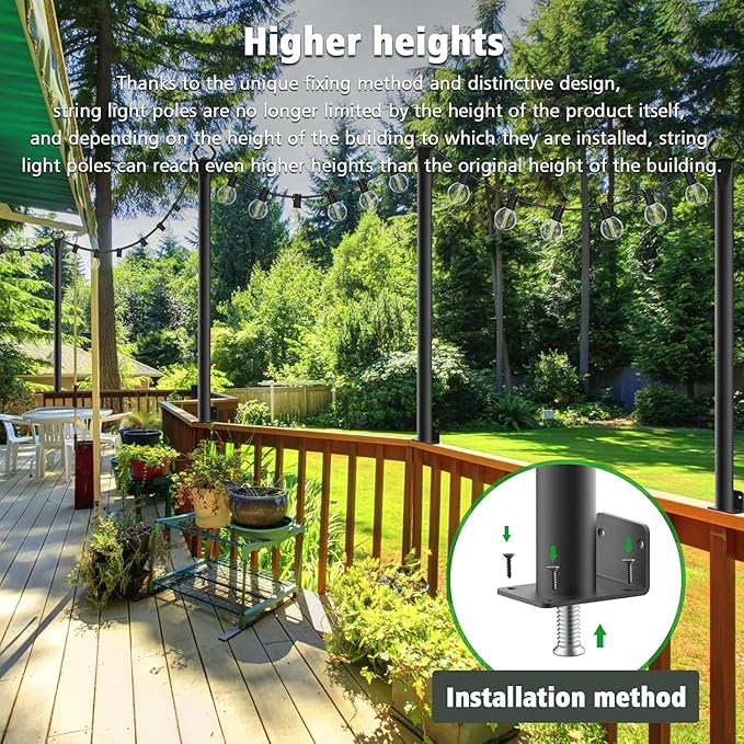 10 Pack String Light Poles,5Ft Metal Poles for Outdoor String Lights,Outdoor Light Poles with Post,Poles/Stand for | Lumora