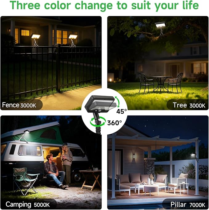 Motion Sensor Solar Light with Flexible Octopus Tripod, 600LM Lights with 3CCT, IP65 Waterproof Adjustable Fixture Black for Outdoor Garden Tree Porch Camping [1-Pack]