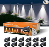 12 Pack Decorative Solar Powered Fence Lights Outdoor Waterproof with Cool White LED Spot Lens, for Outside Wall | Lumora
