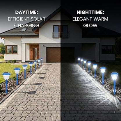 Energizer Outdoor Patio Light - 8 Pack Solar Garden Decor Lights with 15 Lumen Output & Patterned Glass & Metal Finish, Simple to Install Waterproof Ground Solar Lights for Driveway Decor - Blue