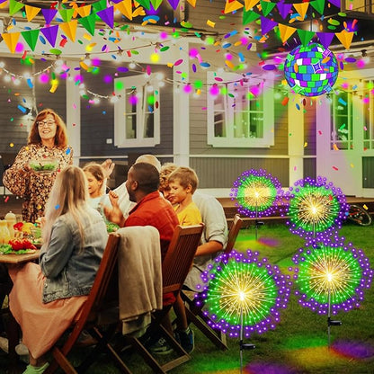 4th of July Decorations Outdoor 4 Pack Colored Solar Firework Lights with 180 LED Patriotic Solar Lights 8 Lighting Modes for Yard Pathway Garden Patio Party Decorations(Green, Yellow, Purple)