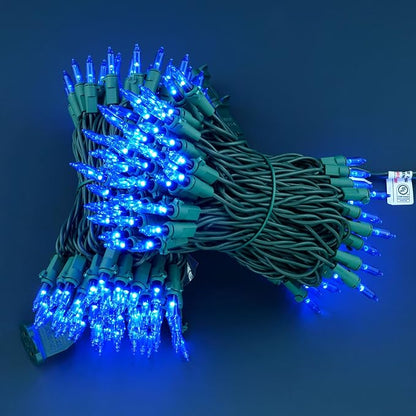 YULETIME 200 Blue Christmas Lights, Pack of 2 Sets 33 ft 100 Count Incandescent-Like LED String Lights (Blue)
