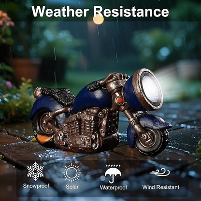 Solar Vintage Style Motorcycle Statue, Resin Rustic Retro Sculpture with LED Lights,Outdoor Art Decor for Garden Courtyard Lawn, Ideal Housewarming、Birthday Gift for Motorcycle Enthusiasts