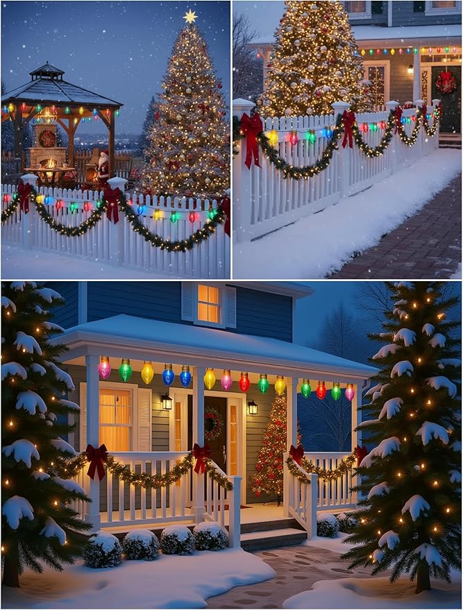 Jumbo Outdoor Christmas Lights,16FT C9 Jumbo Xmas String Lights Decorations Waterproof Hanging Lights with 10 Large Clear Multicolor Bulb for Outdoor Porch Patio Eave Xmas Roof Decoration