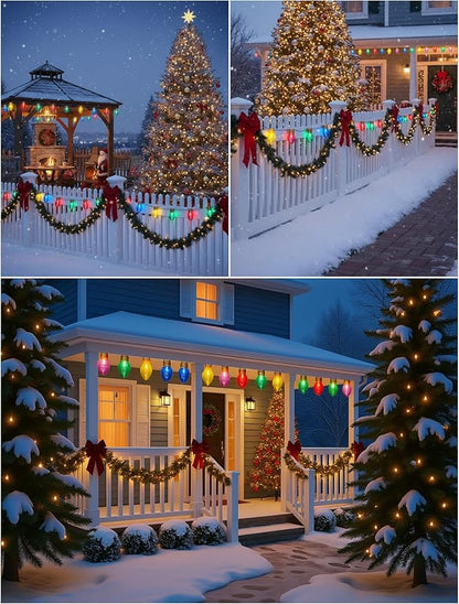 Jumbo Outdoor Christmas Lights,16FT C9 Jumbo Xmas String Lights Decorations Waterproof Hanging Lights with 10 Large Clear Multicolor Bulb for Outdoor Porch Patio Eave Xmas Roof Decoration