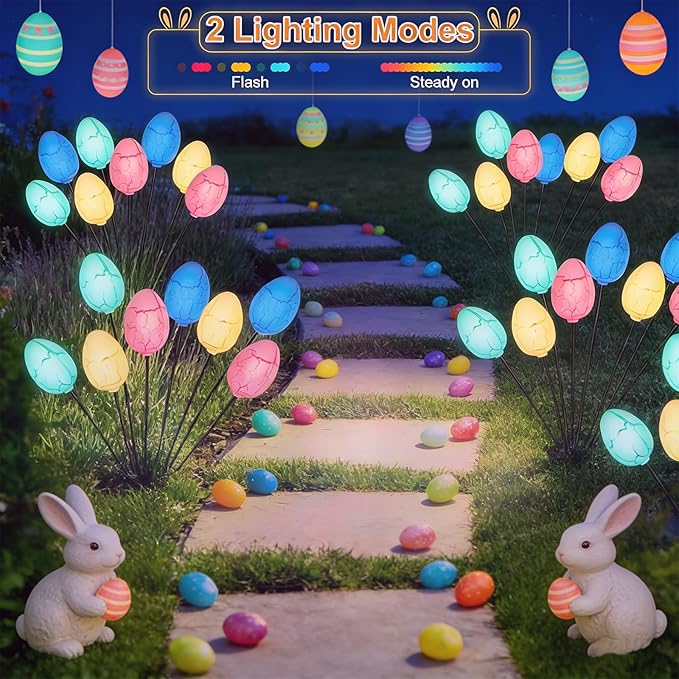 4 Pack Solar Easter Egg Lights, Colorful Garden Swaying Firefly Light Outdoor Easter Lights Waterproof Solar Stake | Lumora
