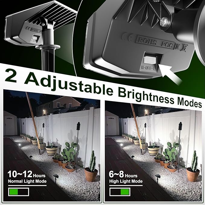 Anordsem Solar Spot Lights Outdoor: 1000mAh+ABS Waterproof Case 2 Pack - 2 White Light Modes for Yard Garden Path | Lumora