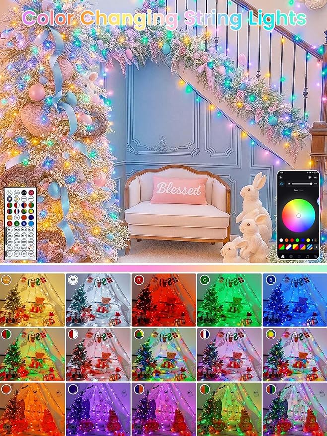 240LED Smart Color Changing Christmas Lights App Controlled, 95FT Waterproof RGB Twinkle String Light Music Sync Multiple Modes, Christmas Lights with Remote & Timer Indoor Outdoor Xmas Decorations