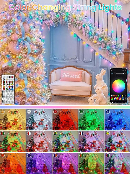 240LED Smart Color Changing Christmas Lights App Controlled, 95FT Waterproof RGB Twinkle String Light Music Sync Multiple Modes, Christmas Lights with Remote & Timer Indoor Outdoor Xmas Decorations