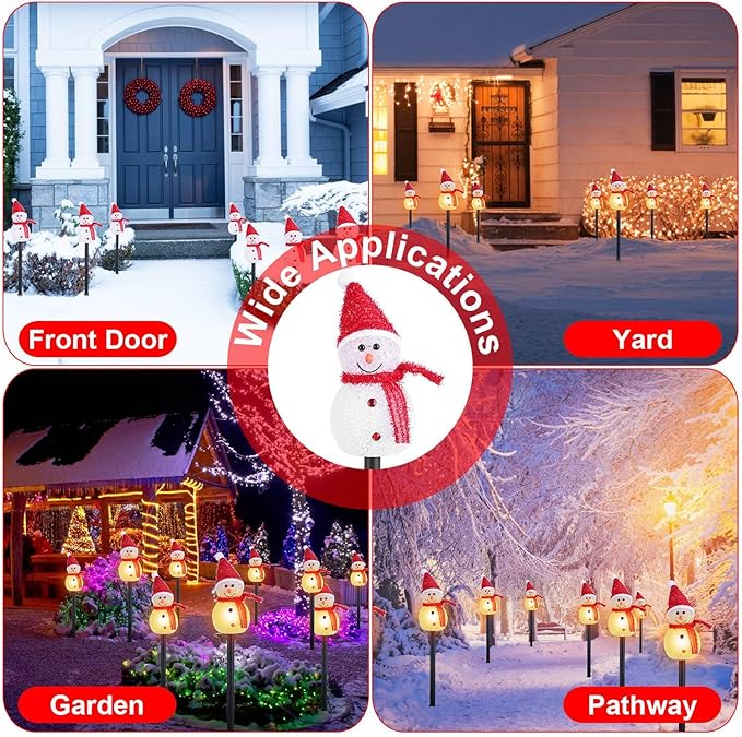 Set of 3 Snowman Solar Christmas Decorations, Solar Garden Stake Lights, IP55 Waterproof Solar Walkway Lights for Your Garden, Landscape, Path, Yard, Patio, Driveway, Pathway (Warm White)