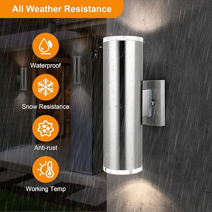 Outdoor Wall Sconce, Waterproof Corridor Wall Light with Stainless Steel 304 and Unbreakable Clear Plexiglass Acrylic Lamp Cover, Brushed Nickel Finished, E26, 13" Height, UL Listed, 1-Pack