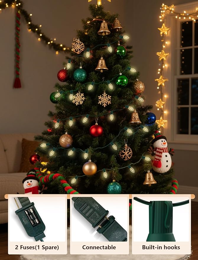 Vintage C9 LED Christmas Lights Outdoor, 25Ft LED C9 Warm White Christmas String Lights with 26 Clear Bulbs | Lumora