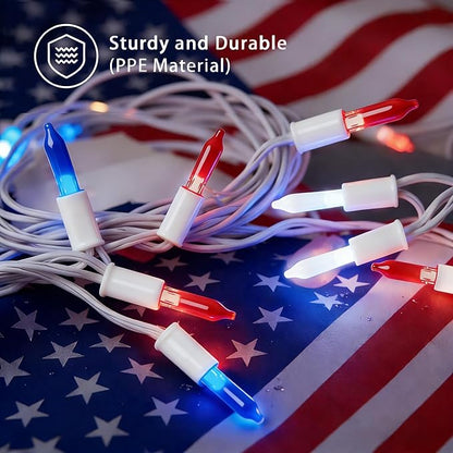 Red White and Blue String Lights,4th of July Decoration,23.3FT-70 Lights LED String Lights, Fairy Lights for Independence Day President Day Memorial Day Plug in IP68 Waterproof
