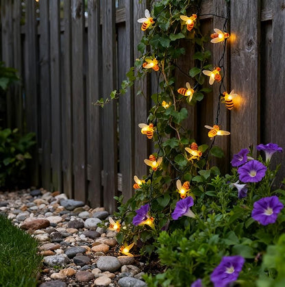 Vigdur 2 Pack Solar Bee String Lights Outdoor, 10 LED 3D Bee Fairy Lights, IP44 Waterproof Solar Powered for Windows, Fences, Patios, Christmas, Weddings & Party Decor (Warm White)