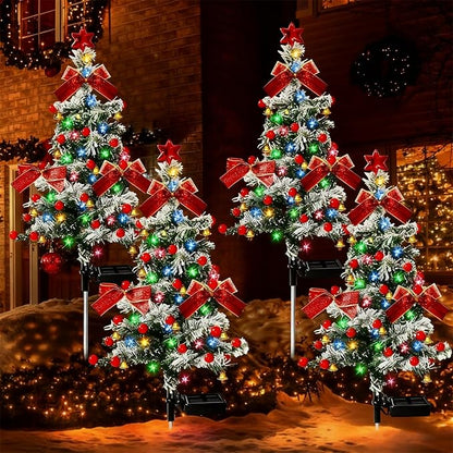 Solar Christmas Tree Lights Holiday Decorations, 29.5" Christmas Lights Outdoor Waterproof with 20 LED, Pathway Christmas Lights for Courtyards, Gardens, Lawns, Small Path Lights (Style-E, 4 Item)