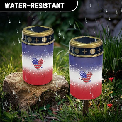 Solar Pathway Lights Outdoor Waterproof Garden Stake Lights US Flag Love Heart LED Lantern Warm White Landscape Lighting for Yard Patio Driveway Solar Powered Fairy Lights Spotlight