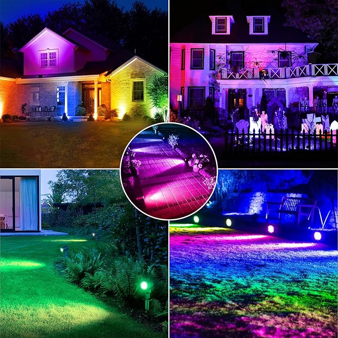 CLY Solar 6 in 1 RGB Spotlights Outdoor Garden, 10 Colors 12 Modes Solar Garden Floodlight Landscape Spotlights | Lumora