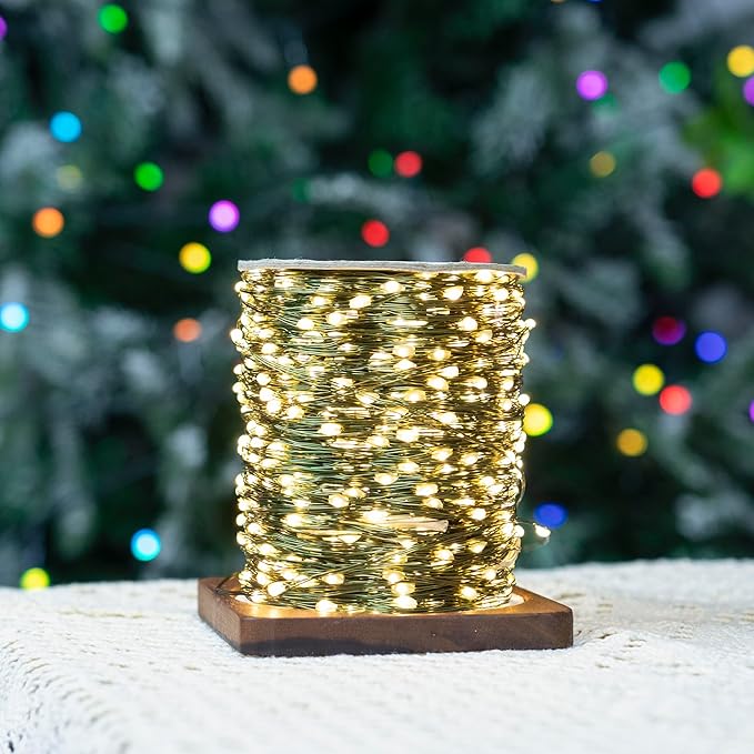 40FT Solar String Lights Outdoor, 240 LED Fairy Lights - 2X Brighter Warm White, 8 Lighting Modes, Ultra-Dense Christmas Lights Waterproof Green Copper Wire - for Patio, Garden, Christmas