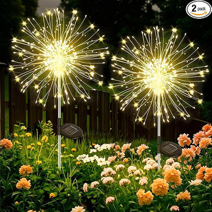 Solar Garden Lights Outdoor，2 Pack 120 LED Solar Fireworks Lights Outdoor Waterproof，8 Modes Starlit Starburst Light DIY for Yard Patio Pathway Planter Party Wedding Flowerbed Decor
