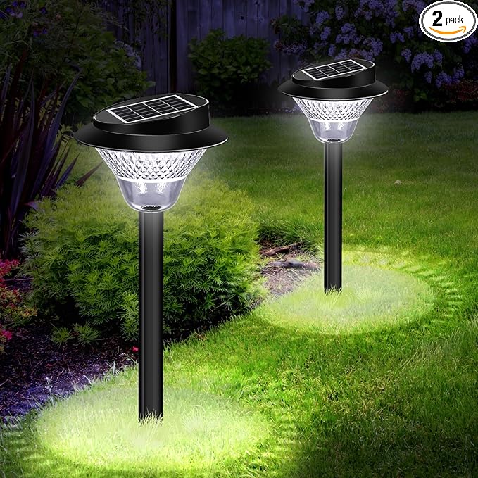 Solar Pathway Lights Outdoor 2 Pack, Solar Sidewalk Garden Lights 20000h Lifespan, Up to 12 Hours Auto On/Off, Outdoor Waterproof Solar Lights for Sidewalk Patio Lawn with Design