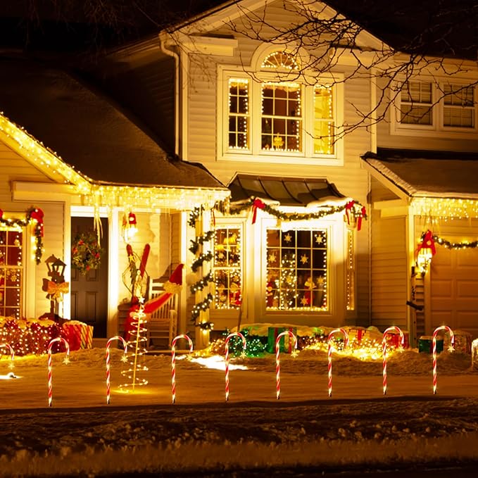 22" Candy Cane Lights Outdoor Pathway 2PK 12 PCS Candy Cane Christmas Decorations 8 Modes Solar Candy Cane Lights | Lumora