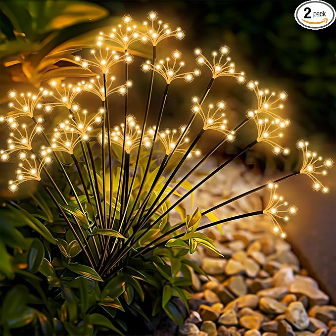 Solar Garden Lights 2 Pack Waterproof Swaying Starburst Light Solar Outdoor Lights for Yard Patio Walkway Pathway Party Wedding Decoration, Unique Gifts for Women, Warm White