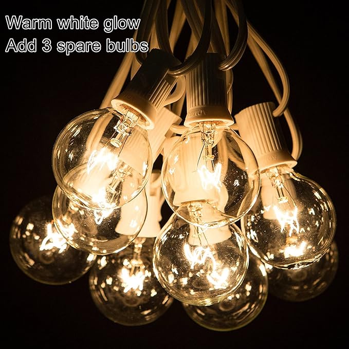 Abeja 50Ft Outdoor Patio String Lights with 53 Clear Globe G40 Bulbs,UL Listed for Patio Porch Backyard Deck Bistro Gazebos Pergolas Balcony Wedding Gathering Parties Decor, White