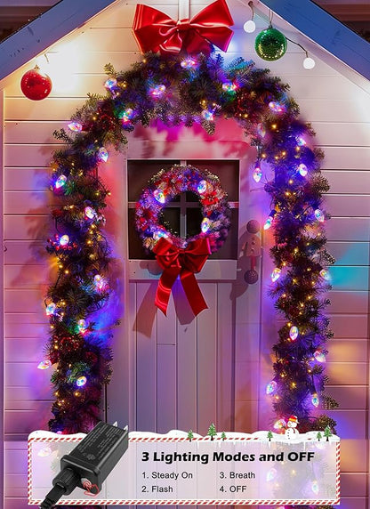 C9 LED Christmas Lights Outdoor, 45 Ft C9 String Lights with 40 Shatterproof LED Bulbs, 3 Light Mode, Connectable Waterproof Christmas Tree Lights for Outside Indoor Holiday Garden Decor, Multicolor