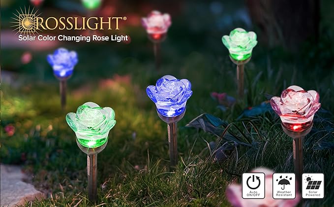 Crosslight LED Rose Garden Stake Lights (4 Pack) - Waterproof RGB Color Changing Outdoor Decoration Perfect for | Lumora