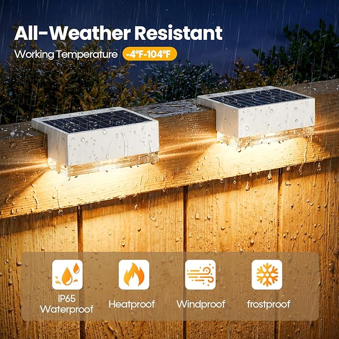 Solar Deck Lights 12 Pack, 3 Color Modes Soft Warm/Natural/Cool Glow, IP65 Waterproof Step Lights for Outdoor Ambiance, Solar Lights for Fence, Deck, Railing, Patio & Backyard Decor (White)