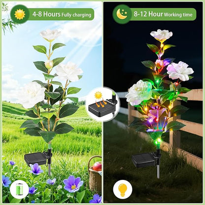 Solar Flower Lights, Multi-Color Changing Gardenia Lights, Solar Flowers Outdoor Waterproof, Solar Powered Garden Decor for Patio Yard Pathway Decoration(2 Pack)