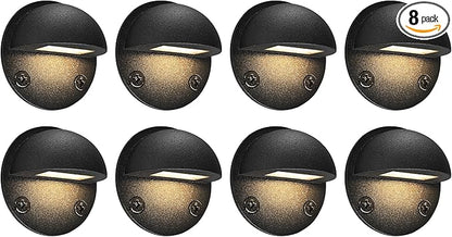 GKOLED 8-Pack Low Voltage LED Deck Lights, Mini Size Eyelid Step Lights with 0.8W Integrated LED Chips, IP65+ Rated Waterproof for Outdoor, 3000K, Die-cast Aluminum with Black Powder Coated Finish