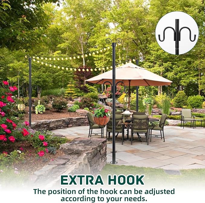 String Light Poles, 10FT Patio Light Poles for String Lights Metal Post Pole with Hooks to Hang Outdoor String | Lumora