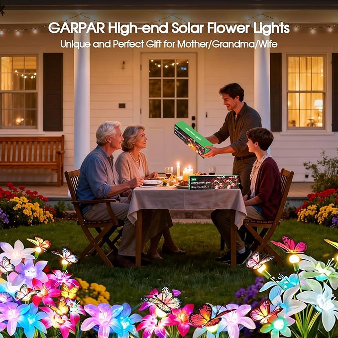 Garpar Solar Lily Lights with Swaying Butterflies, Upgraded Garden Solar Lights Outdoor Decorative, Waterproof | Lumora