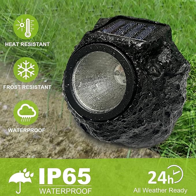 LIYAOLI Solar Rock Landscape Lights - 5 Pack Waterproof IP65 Fake Stone Solar Lights for Garden Pathways | Outdoor Ground Lighting with Auto On/Off & White LEDs