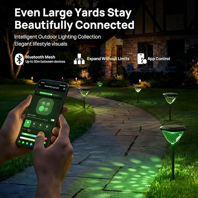 Linkind Smart Solar Pathway Lights SP6, in-App Pattern Switching Solar Lights Outdoor, USB&Solar Charging St. Patrick's Day Lights, Cool/Warm White/Color-Changing Lighting for Yard, Patio, 4 Pack