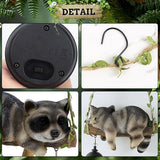 Solar Lighted Garden Outdoor Statue, 20.1" H Hanging Swing Lying with A Sleeping Raccoon and A LED Lantern, Resin | Lumora