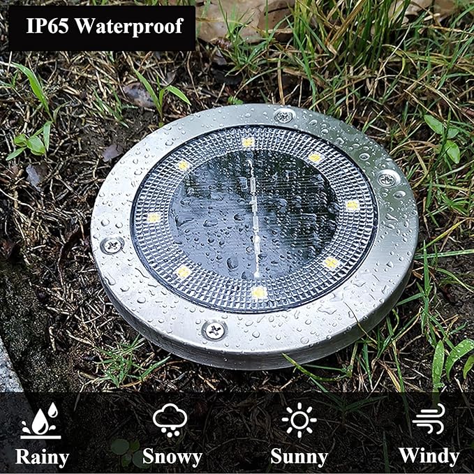 Solar Ground Lights, Outdoor Waterprood 8 LED Solar Powered Floor Landscape Light for Garden Pathway Walkway Patio | Lumora
